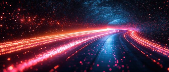 Obraz premium A vibrant, glowing tunnel with light trails suggesting movement.
