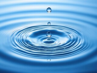 Water Droplets Creating Concentric Ripples In Blue Water