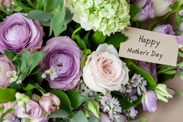 Beautiful bouquet of flowers with a Happy Mother's Day card designed for celebrating moms on their special day