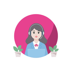 Call Center Woman Vector Illustration, Flat Design Character