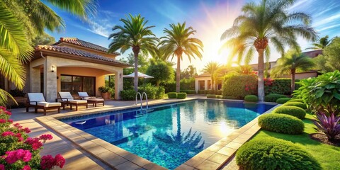 Fototapeta premium Luxurious Garden Villa Pool - Summer Day Dream