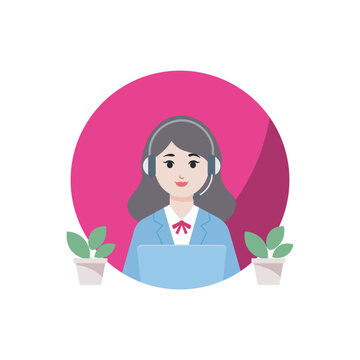 Call Center Woman Vector Illustration, Flat Design Character