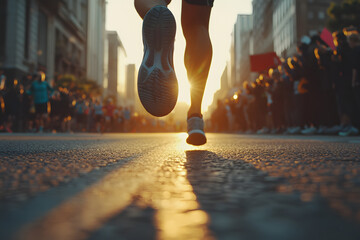 Close-up of a runner crossing the finish line in a competitive race