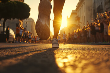 Close-up of a runner crossing the finish line in a competitive race