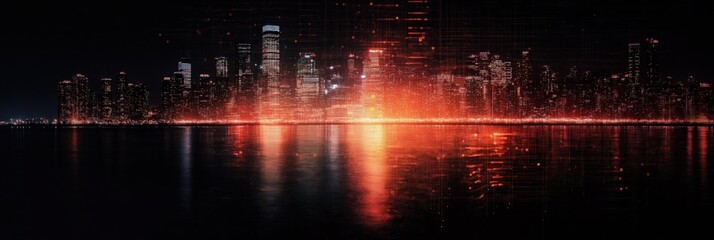 A vibrant city skyline illuminated with captivating light effects at night, representing the energy and modernity of urban life in a futuristic setting.