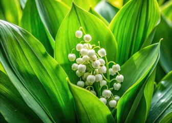 Obraz premium Macro Lily of the Valley Green Leaves Frame