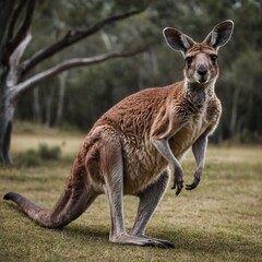 Fototapeta premium A kangaroo in motion, its muscles defined against the white background.