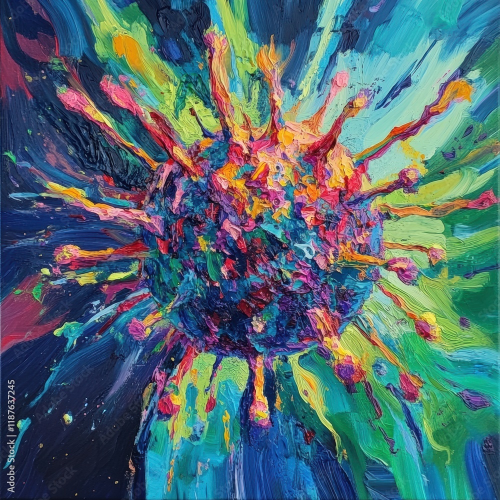 Fototapete virus mutation and transformation captured in vibrant colors with swirling patterns and intense deta