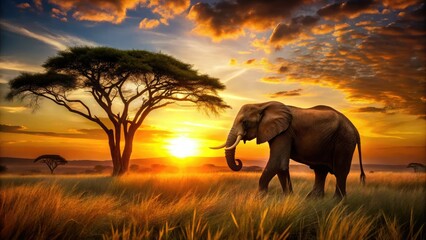 Naklejka premium Majestic Elephant Silhouette in African Savanna