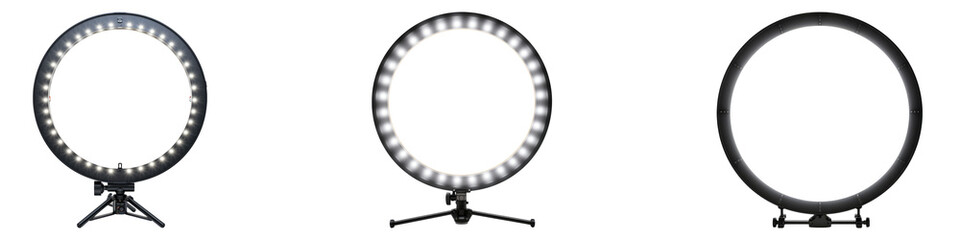 Circular light ring with tripod isolated on transparent background, Set of