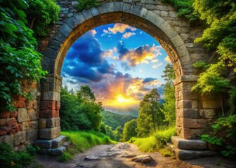 Obraz premium Majestic Stone Arch Parallel World Silhouette
