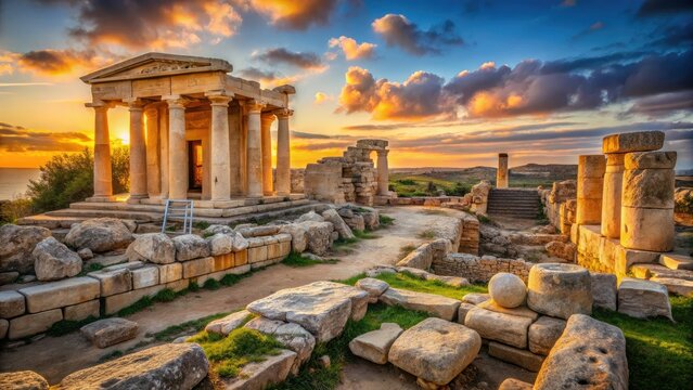 Malta Hagar Qim Temple AI Photo, Scenic Landscape, Copy Space