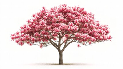 Isolated Tulip Tree with Pink Blossoms on White Background