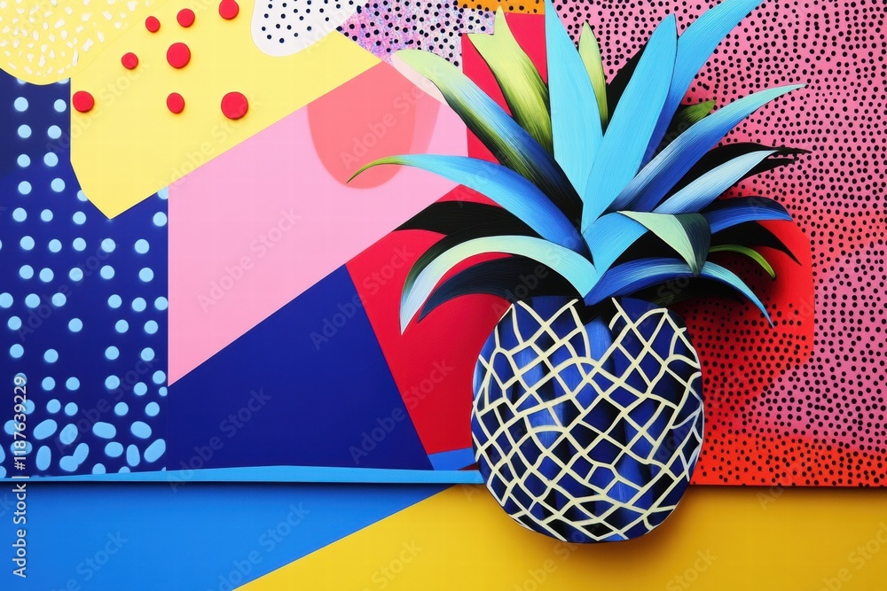 Aufkleber vibrant abstract geometric design featuring a pineapple with bold colors and shapes. generative ai