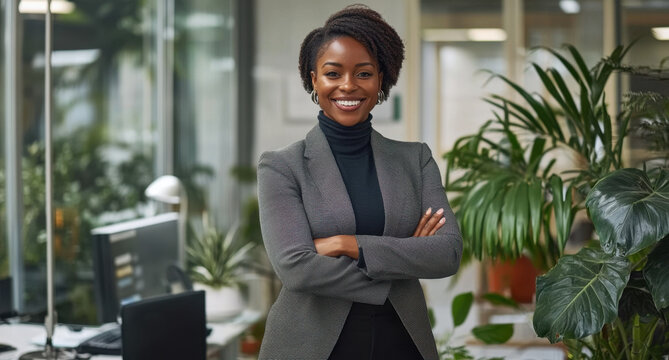 Portrait, happy lawyer and black woman in office for advocate, confidence and business. Arms crossed, legal counsel and attorney clerk with smile at law firm of Nigeria for career growth or justice 