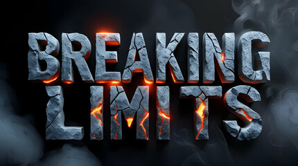 Breaking Limits - Powerful text effect with cracked stone, fiery background, motivational theme