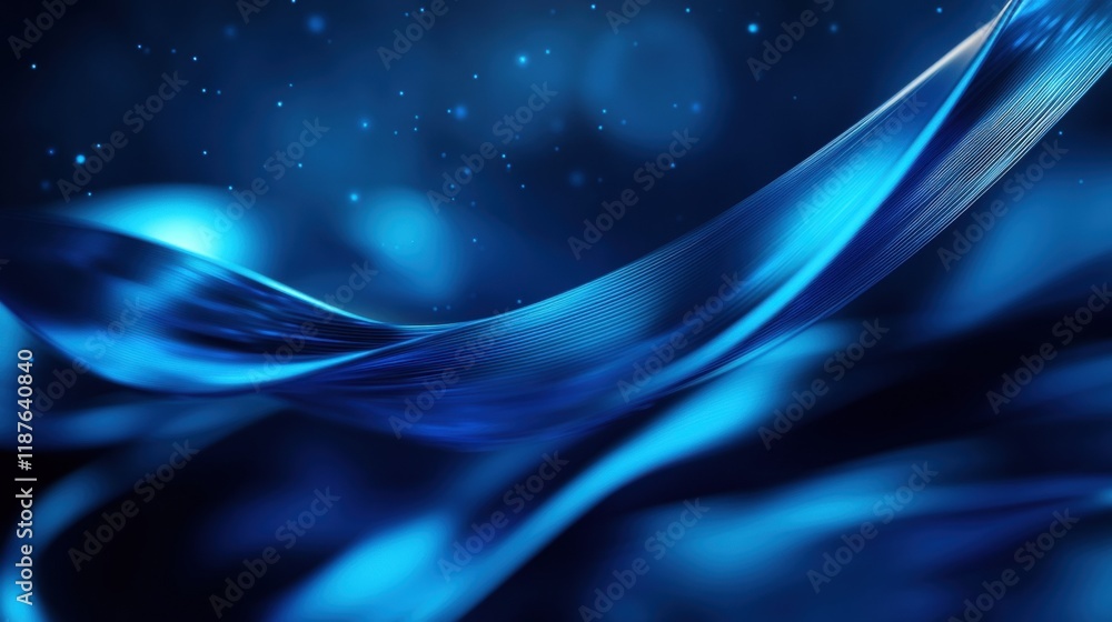 Poster a flowing wave of blue light glimmers softly, creating an ethereal and calming atmosphere with a hin