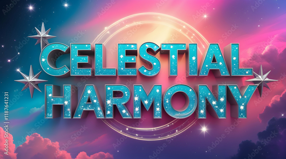 Poster celestial harmony text on gradient background, stars for design use