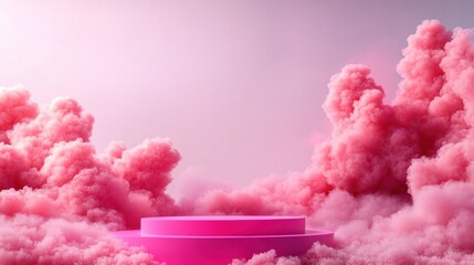 Pink cloud background with a pink bowl placed elegantly in the center of the image