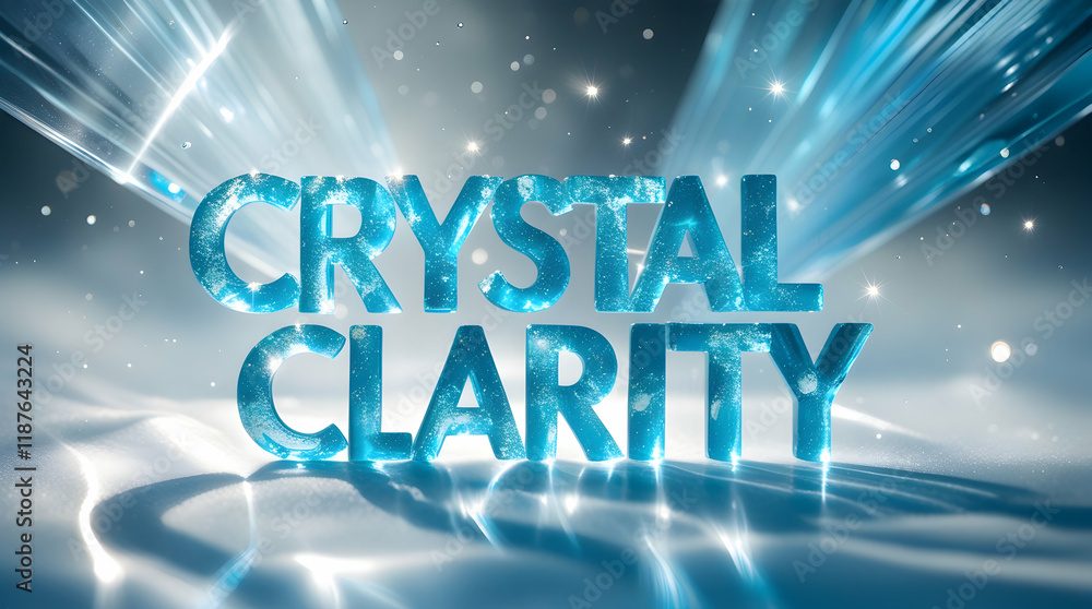 Poster crystal clarity text effect with light burst over a light blue and white patterned background for us