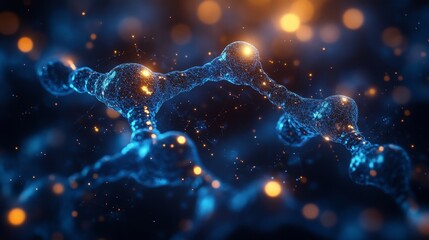 Abstract blue molecular structure with glowing nodes and connections