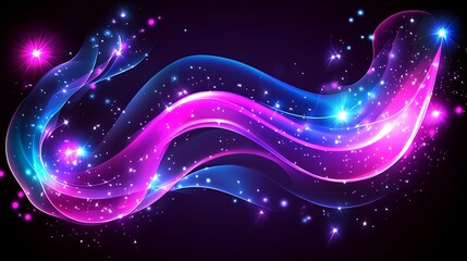 Abstract Neon Wave with Glowing Stars and Particles