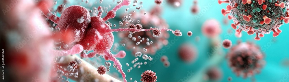 Poster close up image of a single red blood cell under a microscope on a dark background