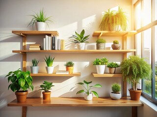 Minimalist Shelf, Plants, Books, Sunlight