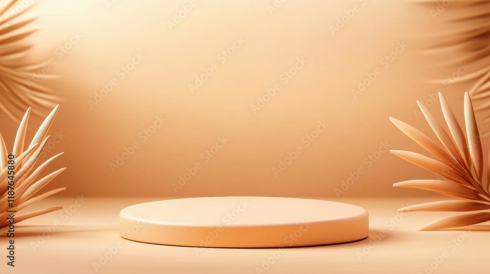 Aufkleber a minimalistic display featuring a circular platform surrounded by soft, beige tones and decorative 