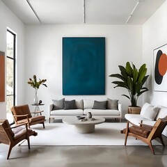 Modern Living Room Interior Design With Teal Artwork