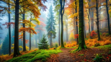 Obraz premium Misty Forest Gloom - Eerie Landscape AI Art