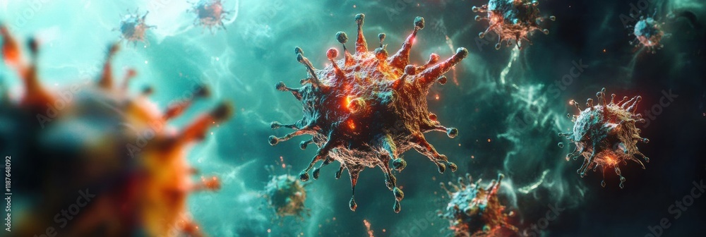 Aufkleber virus transforming and mutating in a vibrant microscopic environment with intricate details and dyna