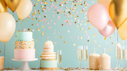 Luxurious and playful birthday celebration scenes and card