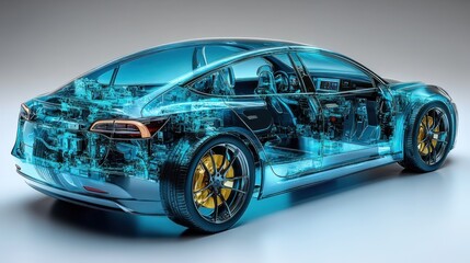 A transparent view of a modern electric vehicle's inner components.