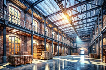 Modern Industrial Warehouse Interior - Double Exposure AI Art