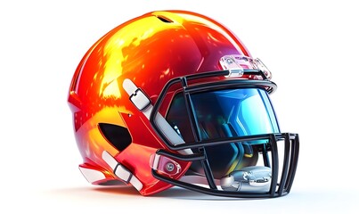 Fototapeta premium Glossy orange and red American football helmet with facemask, isolated on white.