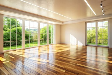 Obraz premium Modern Interior Design, Blank Wall, Wooden Floor, AI Photo