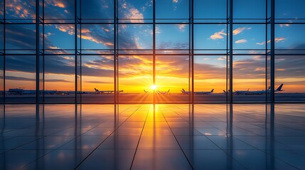 Sunrise at airport terminal a serene view of aviation landscape