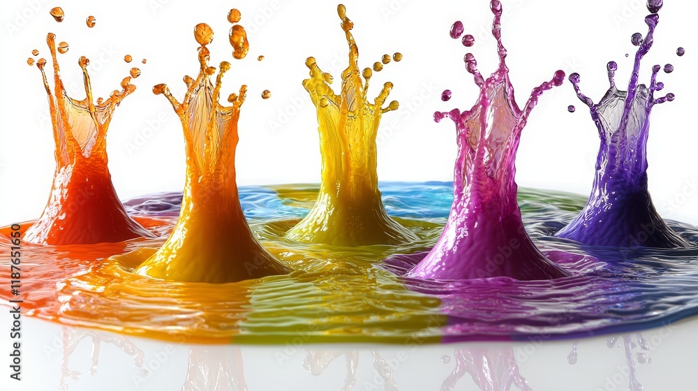 Poster colorful paint splashes in dynamic motion displaying vivid rainbow spectrum