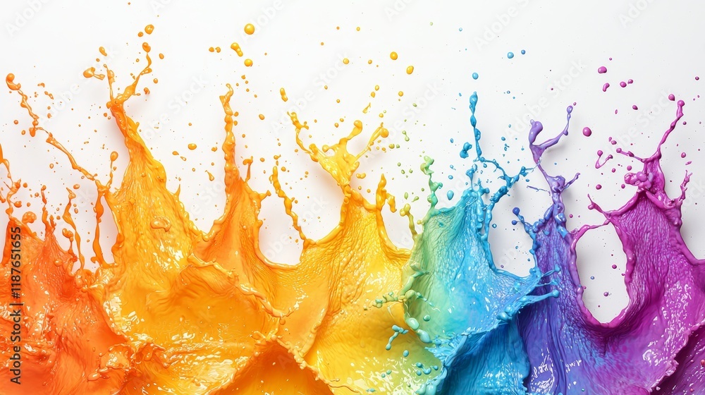 Poster vibrant color splash explosion in rainbow sequence on white background