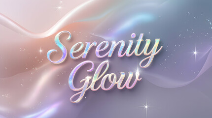 Serenity Glow text on a colorful abstract background with sparkling accents for use as a design element or graphic