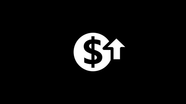 Money increases icon, dollar rate increase stretching arrow up icon. glowing concept currency symbol with up arrow moving animation.