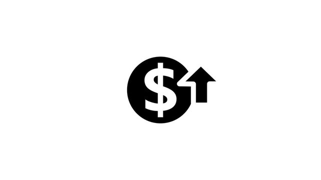 Money increases icon, dollar rate increase stretching arrow up icon. glowing concept currency symbol with up arrow moving animation.