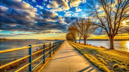 Mud Island Park Concrete Path, Winter Sky, Mississippi River