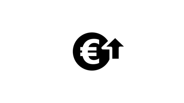 Money increases icon, euro rate increase stretching arrow up icon. glowing concept currency symbol with up arrow moving animation.