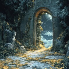 Naklejka premium Mystical Archway Under Starry Sky