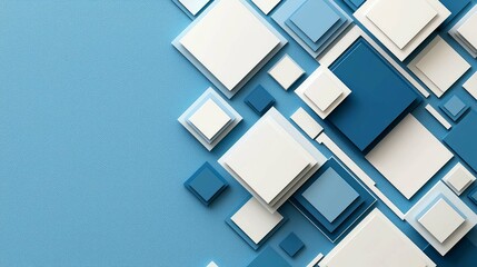 Fototapeta premium Abstract Blue and White Square Geometric Pattern Background - Modern Minimalist Digital Wallpaper Design
