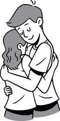Line Art Illustration of a Couple in Love, Romance Coloring Page