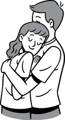 Line Art Illustration of a Couple in Love, Romance Coloring Page
