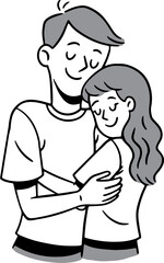 Line Art Illustration of a Couple in Love, Romance Coloring Page